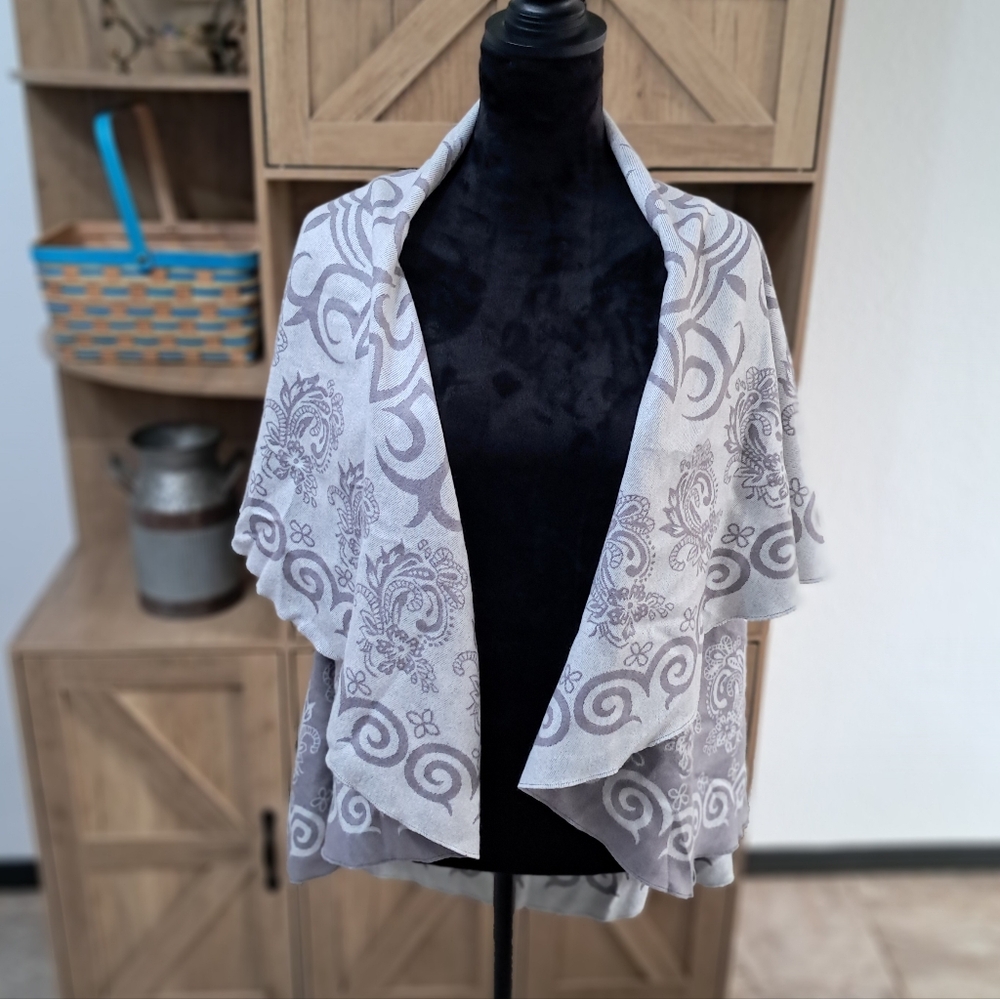 Pashmina Shawl With Arm Holes Gray 100% Cashmere Abstract Print Classic Style